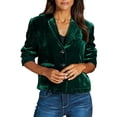 thumbnail image 1 of jobturf Blazers for Women Notched Lapel Single Breasted Cropped Jacket Fall Spring Long Sleeve Going Out Tops Dressy Formal Velvet Suit Coat with Pockets, 1 of 4
