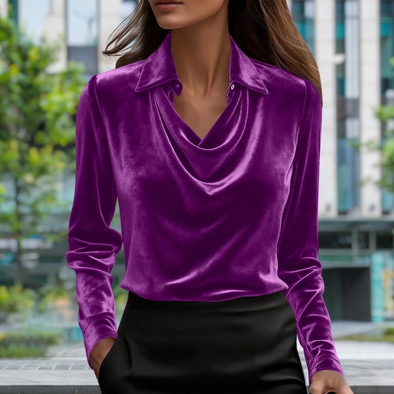 jobturf Blouses for Women Dressy Casual Collared Cowl Neck Work Tops Spring Fashion Going Out Top Business Office Long Sleeve Shirts Y2k Clothes