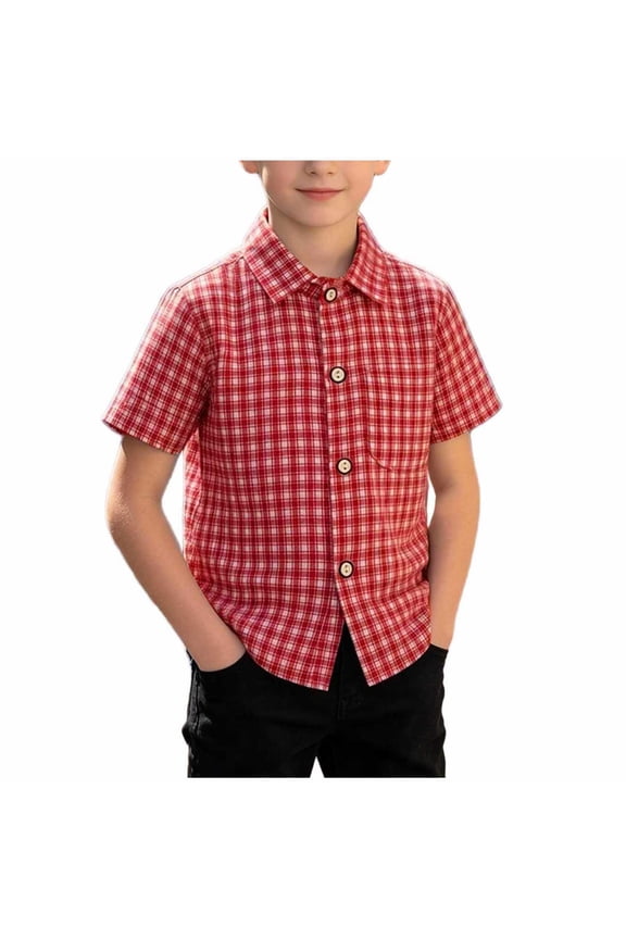 Boys Button Down Shirt Short Sleeve Collared Plaid Shirts for Kids School Uniform Summer Going Out Tops Size 1-12 Years
