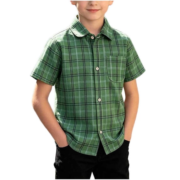jobturf Boys Button Down Shirt Short Sleeve Collared Plaid Shirts for Kids School Uniform Summer Going Out Tops Size 1-12 Years