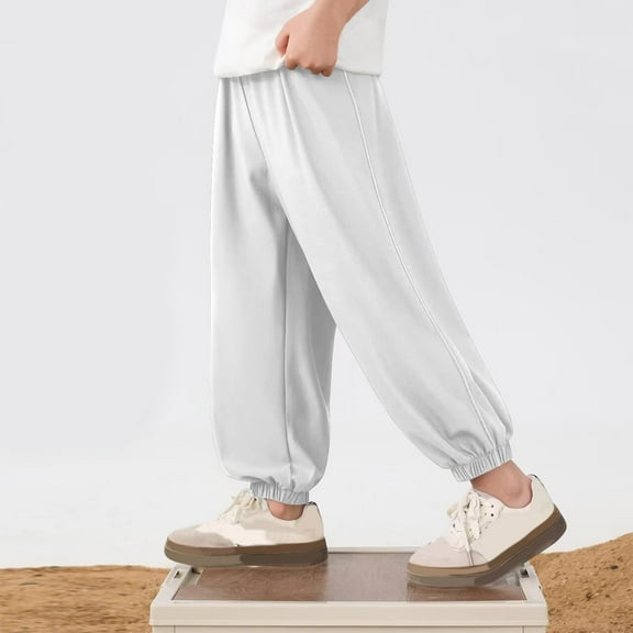 jobturf Boys Pants Elastic Waist Wide Leg Baggy Jogger Pants with Pockets Atheletic Tapered Pants with Pockets 5-15 Years