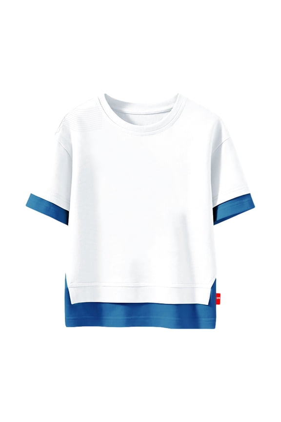 Boys Shirts Trendy Color&nbsp;Block Crew&nbsp;Neck Short Sleeve Tops Comfy Cotton Blouses School Uniform Summer Basic Tees for&nbsp;Kids&nbsp;2-8&nbsp;Years