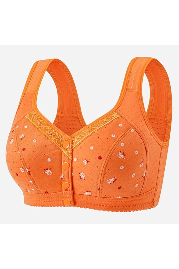 Bras for Women Floral Printed Front Closure Button Down No Underwire Breathable Bralettes Comfy Full Coverage Push Up Bra