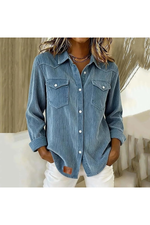 Button Down Shirts for Women Denim Patchwork Color Block Collared Work Tops Fall Spring Blouses Dressy Casual Loose Long Sleeve Shirt