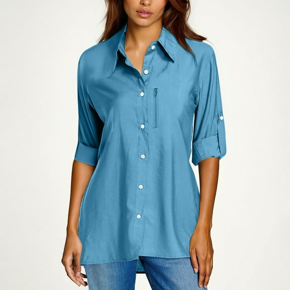 jobturf Button Down Shirts for Women UPF 50+ Long Sleeve Sun Protection Safari Shirts Quick Dry Outdoor Fishing Hiking Blouses with Zipper Pocket