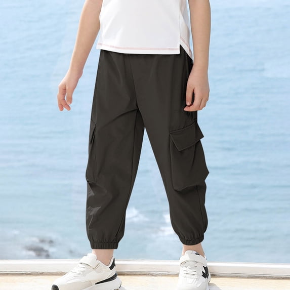 jobturf Cargo Pants for Boys Trendy Elastic Waist Baggy Sweatpants Youth Athletic Fall Winter Casual Joggers with Flip Pockets 3-16 Years