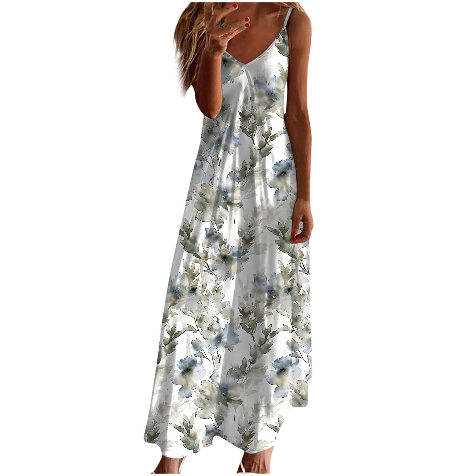 Women's Summer Casual Long Maxi Beach Vacation Dresses Sleeveless Square Neck Flowy Tiered Sun Dress With Pockets Buy Cheaply On