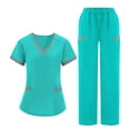 thumbnail image 1 of jobturf Color Block Scrubs for Women Set V Neck Scrub Top and Straight Leg Pants Nurse Uniforms 2 Piece Sets with Pockets Work Outfits S-XXL, 1 of 8
