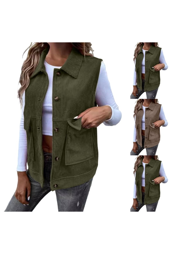 Corduroy Crop Jacket Women Fall Winter Fashion Single Breasted Blazers Trendy Solid Sleeveless Coats Dressy Casual Lightweight Jackets