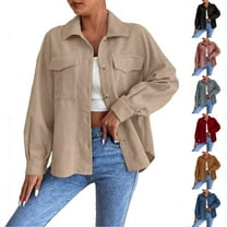jobturf Corduroy Jacket Women Long Sleeve Button Down Shacket Casual Loose Coats Fall Winter Fashion Lightweight Jackets with Pockets