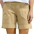 thumbnail image 1 of jobturf Cotton Linen Shorts for Women Stretch Twill Summer Casual Bermuda Shorts Pull On Chino Shorts Elastic Waist Stretchy Lounge Shorts with Pockets Clearance, 1 of 6