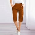 thumbnail image 1 of jobturf Cotton Linen Shorts for Women Loose Fit Knee Length Bermuda Shorts Elastic Waist Casual Summer Beach Shorts with Pockets Clearance, 1 of 6