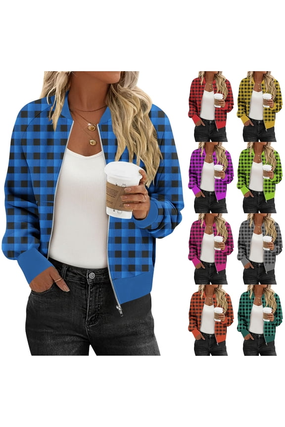 Cropped Bomber Jacket Women Fall Winter Fashion Full Zip up Coats Long Sleeve Casual Outerwear Lightweight Jackets with Pockets