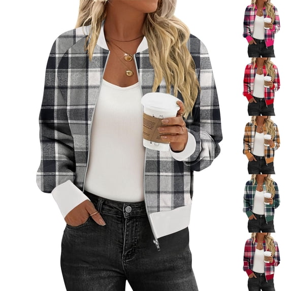 jobturf Cropped Bomber Jacket Women Fall Winter Fashion Full Zip up Coats Long Sleeve Casual Outerwear Lightweight Jackets with Pockets
