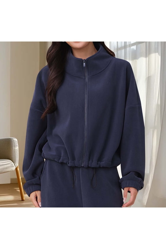 Cropped Jacket Women Athletic Workout Full Zip up Coats Comfy Warm Fleece Casual Outerwear Fall Spring Fashion Long Sleeve Going Out Tops