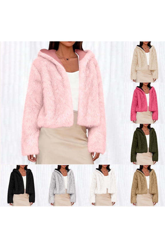 Cropped Jacket Women Fashion Faux Furs Winter Coats Soft Comfy Warm Open Front Cardigan Holiday Long Sleeve Going Out Hoodies
