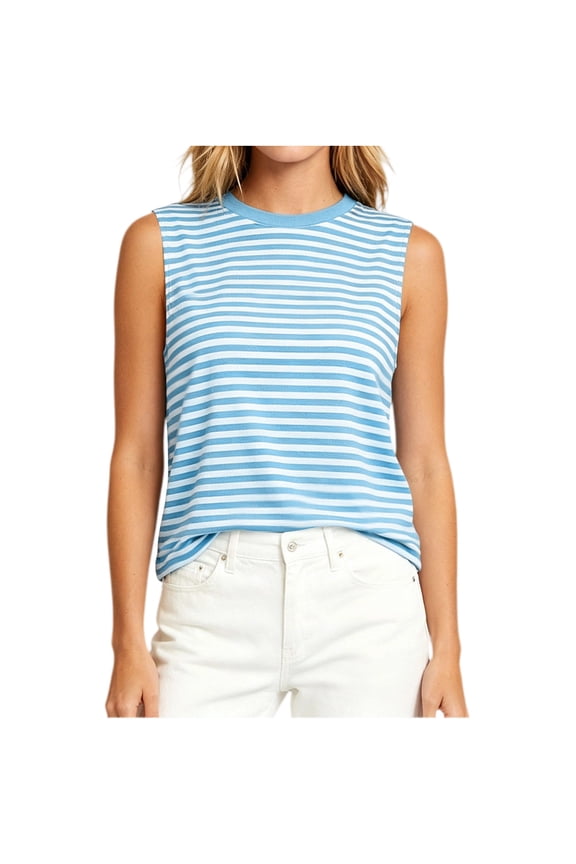 Cute Tank Tops for Women Back Bow Tie Cut Out Striped Shirt Going Out Sleeveless Casual Shirts Beach Vacation Outfits S-2XL