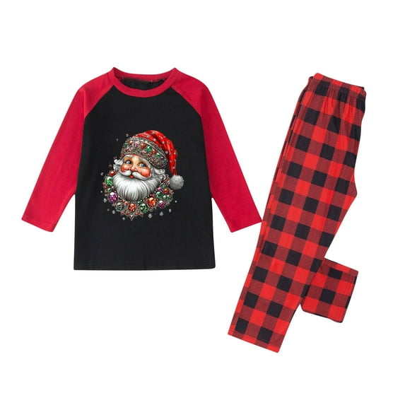 jobturf Family Christmas Pajamas 2 Piece Sets Vintage Fashion Santa Claus Long Sleeve Shirts and Plaid Pants Festival Outfits Matching Lounge Sets Size 2Y