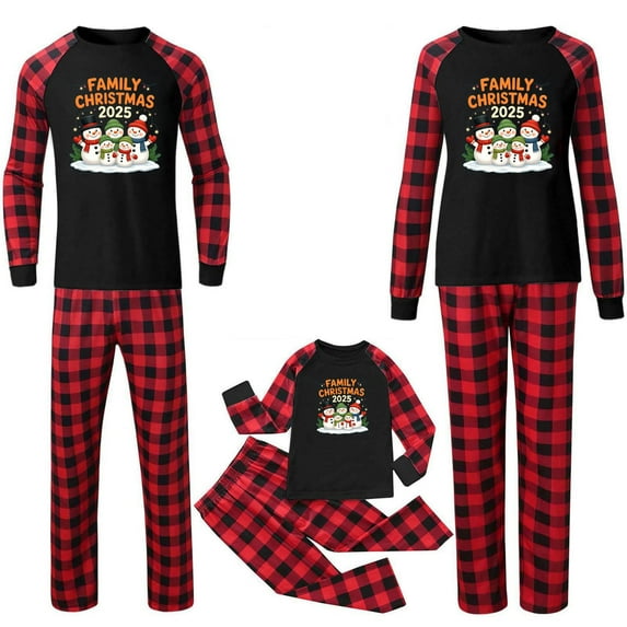 jobturf Family Christmas Pajamas Matching Sets Cute Snowman Long Sleeve Tops and Plaid Pants 2 Piece Outfits Fall Winter Fashion Sleepwear Size 100