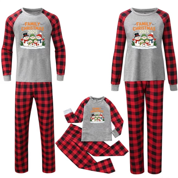 jobturf Family Christmas Pajamas Matching Sets Cute Snowman Long Sleeve Tops and Plaid Pants 2 Piece Outfits Fall Winter Fashion Sleepwear Size 130