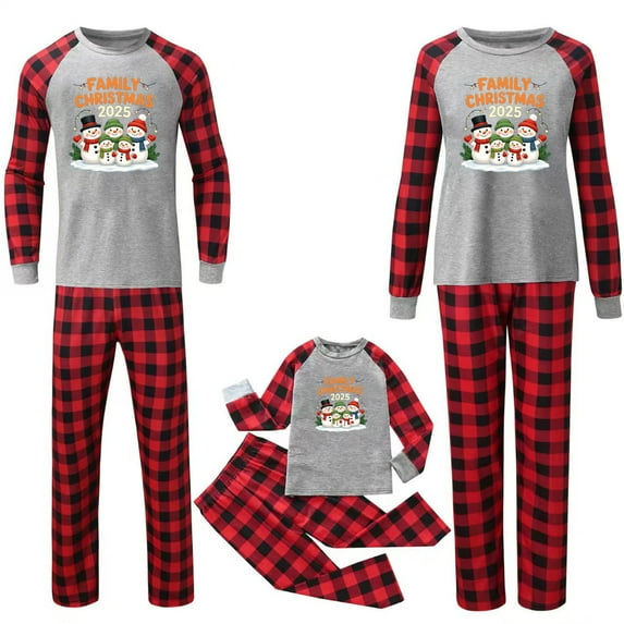 jobturf Family Christmas Pajamas Matching Sets Cute Snowman Long Sleeve Tops and Plaid Pants 2 Piece Outfits Fall Winter Fashion Sleepwear Size 150