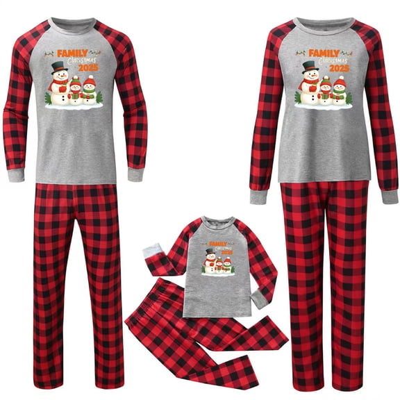 jobturf Family Christmas Pajamas Matching Sets Cute Snowman Long Sleeve Tops and Plaid Pants 2 Piece Outfits Fall Winter Fashion Sleepwear Size 80