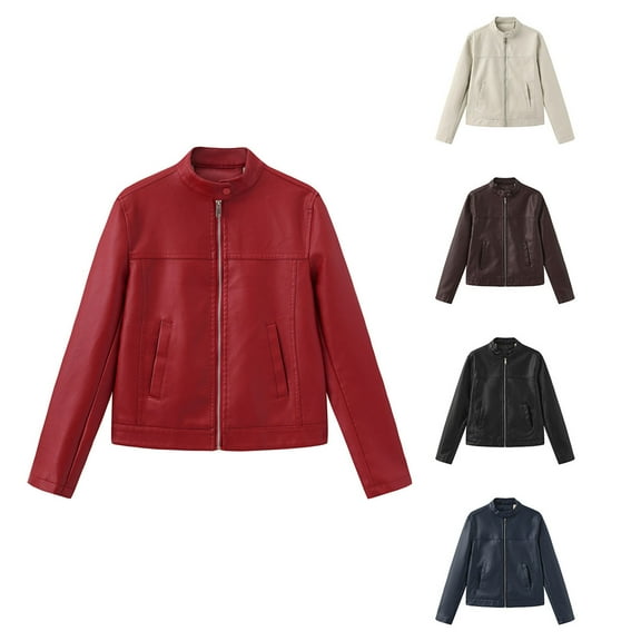 jobturf Faux Leather Jacket Women Fashion Motorcycle Full Zip up Coat Long Sleeve Going Out Tops Fall Winter Casual Outerwear with Pockets Size XXL