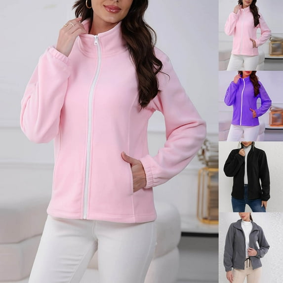 jobturf Fleece Jacket Women Running Athletic Full Zip up Sweatshirt Fall Winter Fashion Long Sleeve Going Out Tops Casual Outerwear with Pockets
