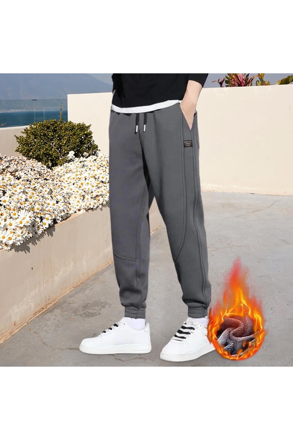 Fleece Sweatpants for Men with Pockets Drawstring Waist Athletic Tapered Joggers Gym Running Workout Track Pants