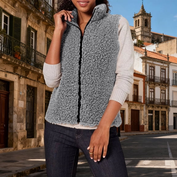 jobturf Fleece Vest Women Full Zip up Fluffy Sleeveless Coats Soft Comfy Warm Casual Outerwear Fall Spring Fashion Lightweight Jackets
