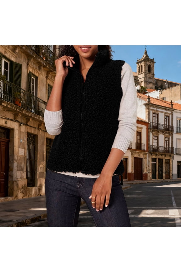 Fleece Vest Women Full Zip up Fluffy Sleeveless Coats Soft Comfy Warm Casual Outerwear Fall Spring Fashion Lightweight Jackets
