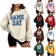 thumbnail image 1 of jobturf Football Sweatshirts for Women Game Day Letter Graphic Sweatshirt Soft Fleece Y2k Long Sleeve Crew Neck Pullover Tops L, 1 of 5