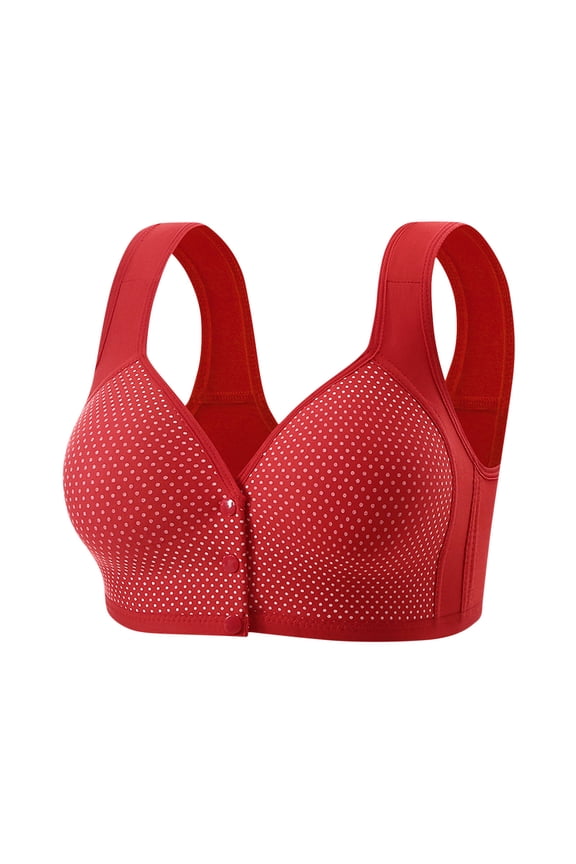 Front Closure Bras for Older Women No Underwire Convenient T Shirt Bra Trendy Polka Dots Full Coverage Bralettes S-XXXL