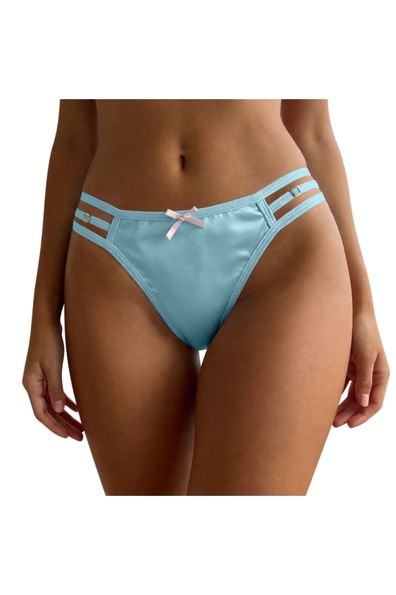 G String Thongs for Women Low Rise Cut Out Triangle Underwear Soft Stretchy Ladies Panties with Bow Decoration S-XL