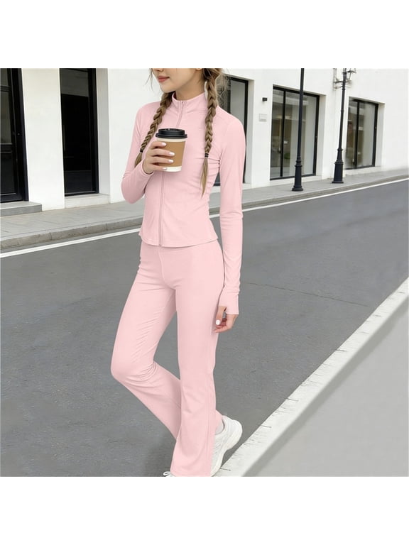 Girls 2 Piece Outfits Mock Neck Long Sleeve Zip up Jacket and High Waist Leggings Set Yoga Athletic Tracksuit for Kids 3-15 Years