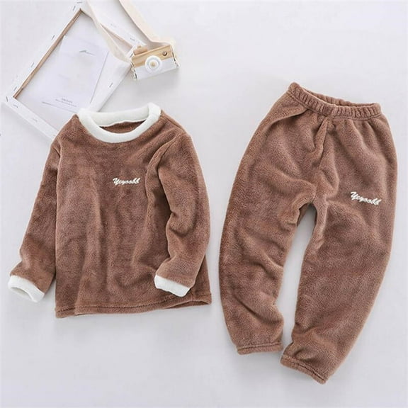 jobturf Girls 2 Piece Pajama Set Kids Cute Fuzzy Fleece Long Sleeve Tops and Elastic Waist Pants Casual Soft Warm Sleepwear Outfits 2-11 Years