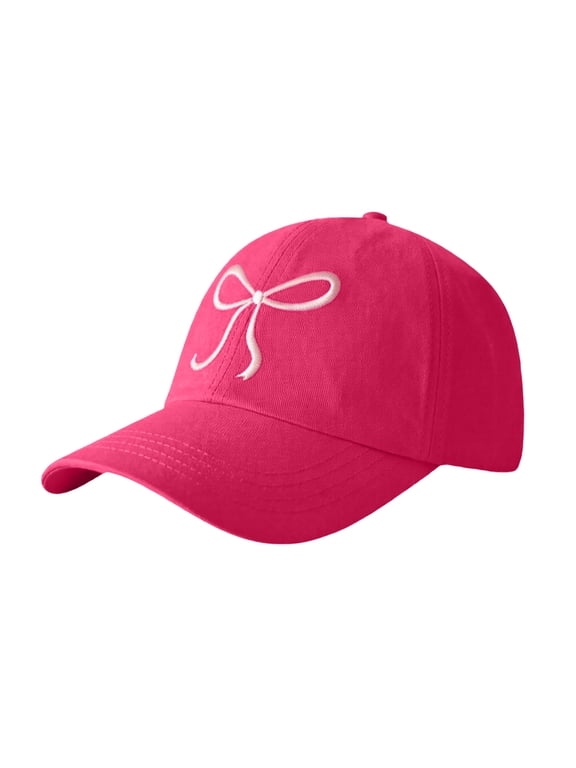 Girls Baseball Hat with Ponytail Hole Trendy Bow Tie Sun Cap Trucker Hats for Hiking Travel Size 2-10 Years