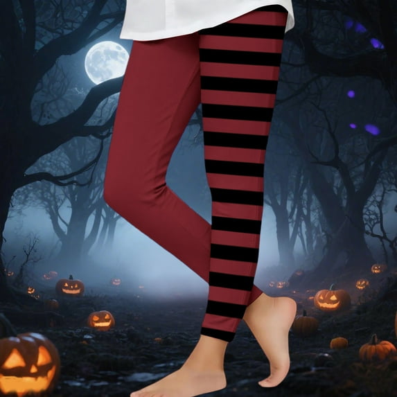 jobturf Girls Halloween Leggings Holiday Stretchy Full Ankle Length Joggers Casual Breathable Striped Pumpkin Printed Trousers Costume