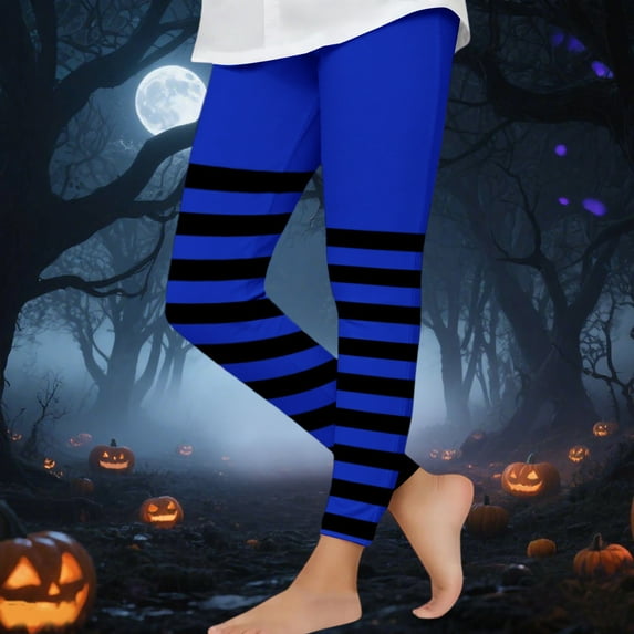 jobturf Girls Halloween Leggings Holiday Stretchy Full Ankle Length Joggers Casual Breathable Striped Pumpkin Printed Trousers Costume