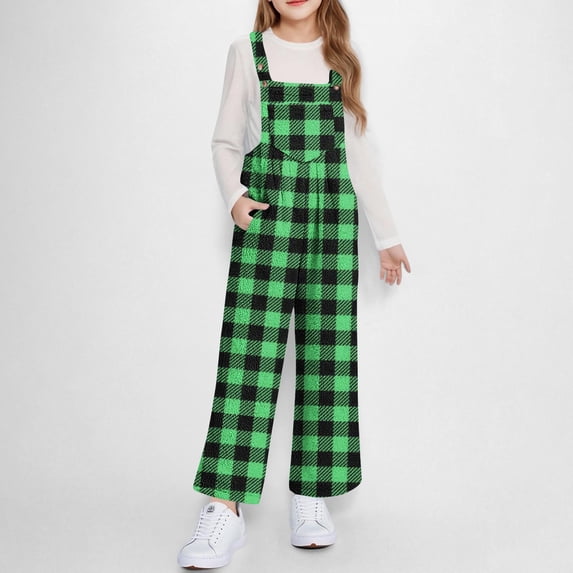 jobturf Girls Jumpsuit Trendy Solid Sleeveless Long Pants Casual Baggy Overalls Soft Comfy Warm Flannel Romper with Pockets Size 11-12 Years