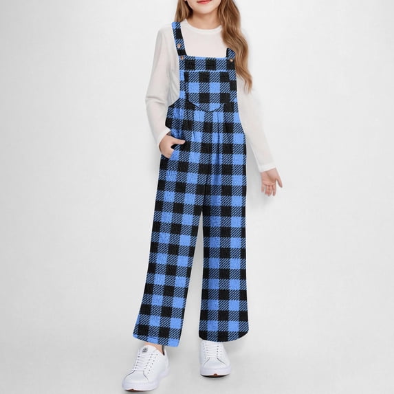 jobturf Girls Jumpsuit Trendy Solid Sleeveless Long Pants Casual Baggy Overalls Soft Comfy Warm Flannel Romper with Pockets Size 5-6 Years