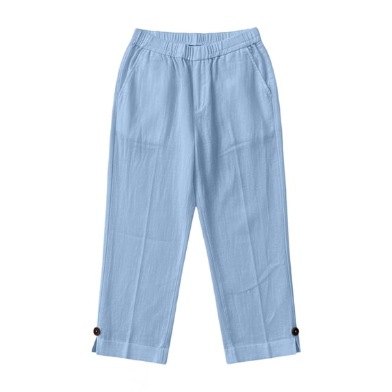 jobturf Girls Linen Pants Side Slit Elastic Waist Cropped Pants Summer Casual Beach Lounge Trousers with Pockets 3-14 Years