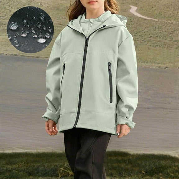 jobturf Girls Rain Jacket Waterproof Windbreaker Preppy Lightweight Full Zip Raincoat Outdoor Hiking Running Outwear with Pockets 3-15 Years