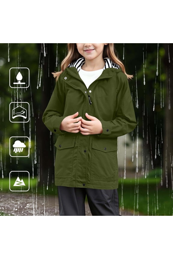Girls Rain Jackets Lightweight Waterproof Hooded Raincoats Full Zip Button Down Teen Girls Outdoor Windbreakers with Flip Pockets 5-16 Years