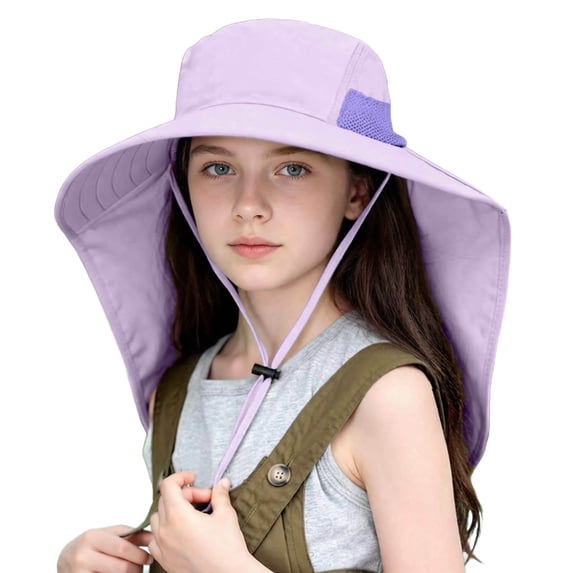 jobturf Girls Sun Hat Wide Brim Adjustable Chin Strap Fishing Hat with Neck Flap UV Protection Summer Bucket Hats Size 6-14 Years