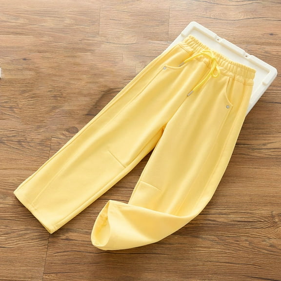 jobturf Girls Sweatpants Elastic Waist Straight Wide Leg Track Pants Drawstring Open Bottom Casual Trousers with Pockets 4-17 Years