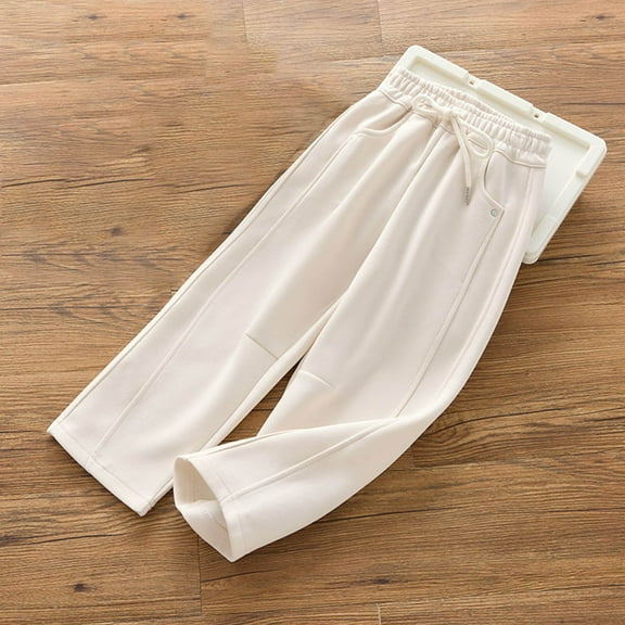jobturf Girls Sweatpants Elastic Waist Straight Wide Leg Track Pants Drawstring Open Bottom Casual Trousers with Pockets 4-17 Years