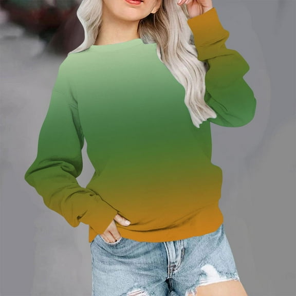 jobturf Girls Sweatshirts Gradient Color Crewneck Long Sleeve Hoodies Kids Drop Shoulder Fashion Fleece Pullover Tops for 1-12 Years
