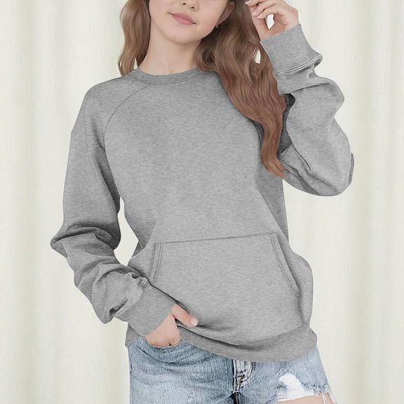jobturf Girls Sweatshirts Oversized Crewneck Y2K Long Sleeve Hoodies Fall Trendy Teen Girl Cute Winter Pullover Tops with Pockets