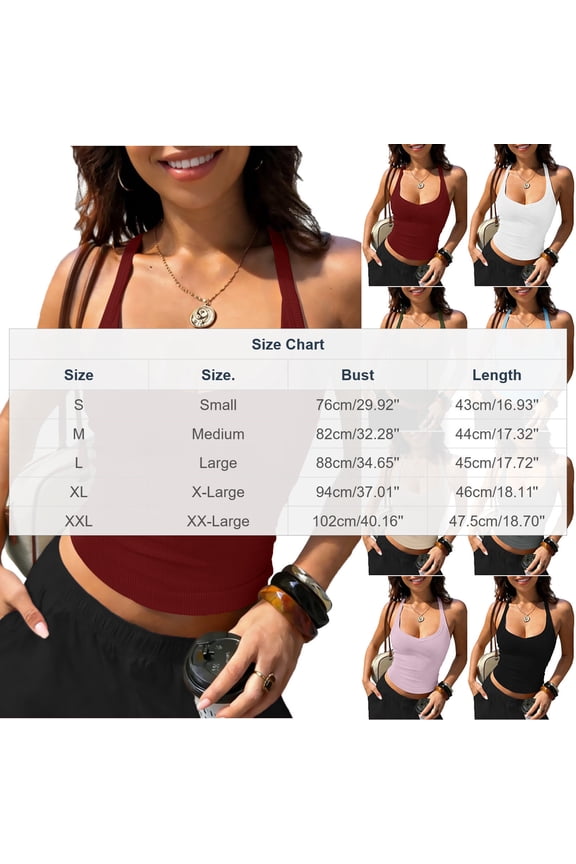 Halter Tops for Women Trendy Scoop Neck Backless Top Beach Vacation Crop Blouses Summer Slim Fitted Sleeveless Shirts S-XXL